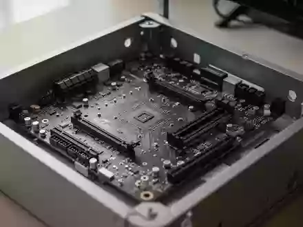 Nahaufnahme eines leeren Computer-Mainboards in einem minimalistischen Gehäuse bei natürlichem Licht. - Foto: über boerse-global.de