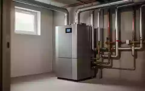 Moderne Heizungsanlage in einem sauberen Kellerraum mit sichtbaren Rohren und Leitungen bei natürlichem Lichteinfall. - Foto: über boerse-global.de