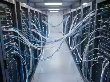 Moderne Serverräume in einem Rechenzentrum mit leuchtenden Glasfaserkabeln und technischer Infrastruktur. - Foto: über boerse-global.de