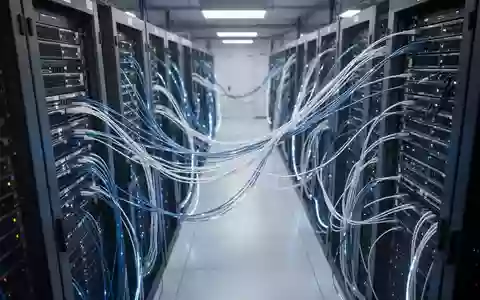 Moderne Serverräume in einem Rechenzentrum mit leuchtenden Glasfaserkabeln und technischer Infrastruktur. - Foto: über boerse-global.de