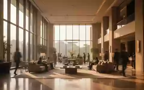 Modernes, luxuriöses Hotel-Lobby-Interieur mit eleganter Architektur und warmem Tageslicht. - Foto: über boerse-global.de