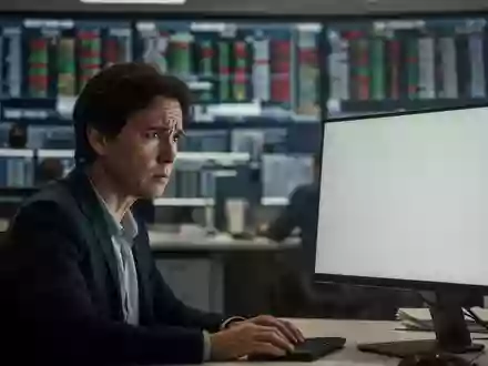 Eine besorgte Person vor einem leeren Computerbildschirm in einem modernen Büro mit unscharfem Handelsraum im Hintergrund. - Foto: über boerse-global.de