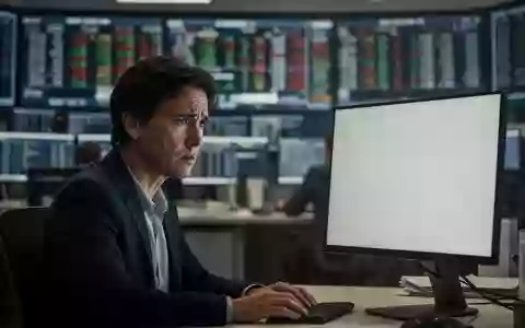 Eine besorgte Person vor einem leeren Computerbildschirm in einem modernen Büro mit unscharfem Handelsraum im Hintergrund. - Foto: über boerse-global.de