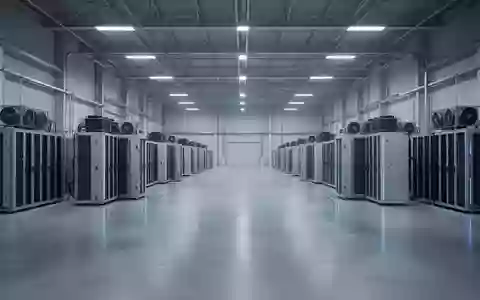 Eine weitläufige, minimalistische Industriehalle mit Server-Infrastruktur und kühler, professioneller Beleuchtung. - Foto: über boerse-global.de