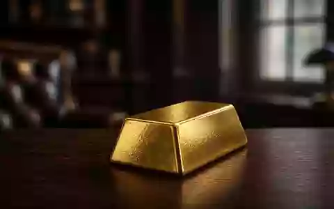 Ein einzelner Goldbarren auf einem dunklen Holztisch in einem professionellen Büro. - Foto: über boerse-global.de