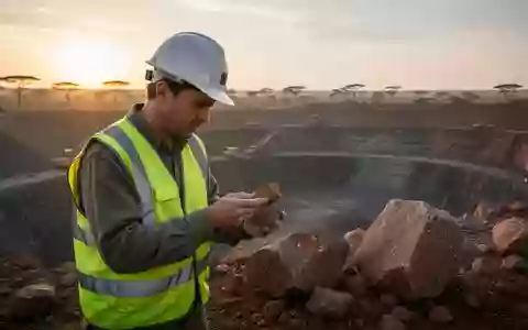 Ein Geologe untersucht Gesteinsproben in einem Goldminenareal bei Sonnenaufgang. - Foto: über boerse-global.de