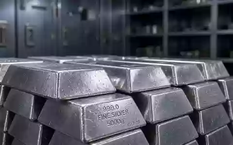 Gestapelte Silberbarren in einem industriellen Tresorraum. - Foto: über boerse-global.de