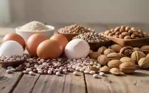 Nahaufnahme von natürlichen Lebensmitteln wie Eiern und Hülsenfrüchten auf einem Holztisch. - Foto: über boerse-global.de