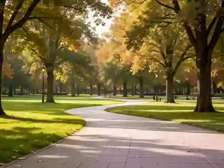 Ein sonnendurchfluteter Parkweg mit altem Baumbestand und gepflegten Grünflächen an einem sonnigen Nachmittag. - Foto: über boerse-global.de