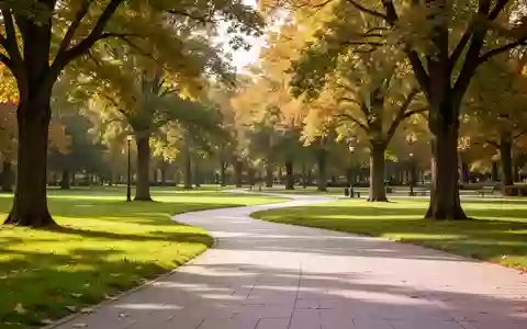 Ein sonnendurchfluteter Parkweg mit altem Baumbestand und gepflegten Grünflächen an einem sonnigen Nachmittag. - Foto: über boerse-global.de