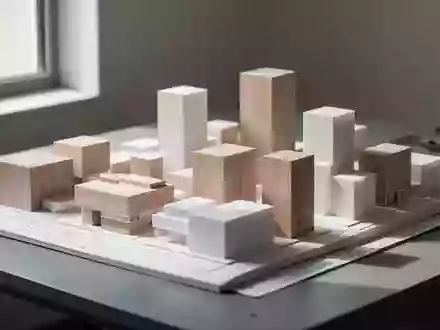 Ein minimalistisches Architekturmodell eines Stadtviertels auf einem Zeichentisch bei natürlichem Licht. - Foto: über boerse-global.de