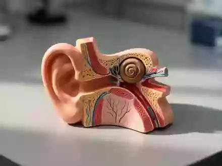 Anatomisches Modell des menschlichen Innenohrs auf einem sauberen Labortisch. - Foto: über boerse-global.de