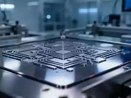Nahaufnahme einer Silizium-Wafer-Struktur in einem modernen Labor bei blauem Licht. - Foto: über boerse-global.de