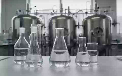 Laborausstattung mit Glasgefäßen vor unscharfen Edelstahltanks einer Fermentationsanlage - Foto: über boerse-global.de