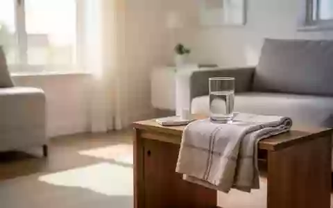 Ein helles, modern eingerichtetes Wohnzimmer mit einem Holztisch bei Tageslicht, das eine häusliche Pflegeumgebung symbolisiert. - Foto: über boerse-global.de