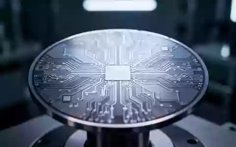 Nahaufnahme einer Silizium-Wafer-Oberfläche mit komplexen mikroskopischen Schaltungsstrukturen in einem Labor. - Foto: über boerse-global.de
