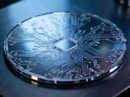 Ein technisches Foto eines Silizium-Wafers mit sichtbaren mikroelektronischen Schaltkreisstrukturen auf einer dunklen Oberfläche. - Foto: über boerse-global.de