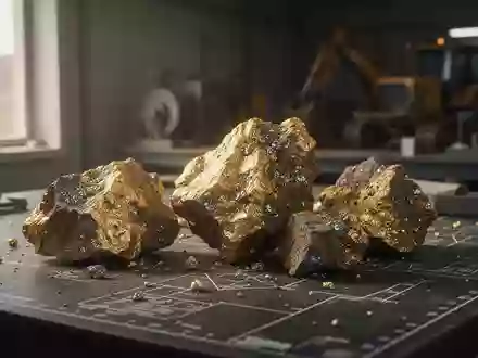 RohgoldstĂĽcke auf einem geologischen Untersuchungstisch in einem Bergbaulabor. - Foto: ĂĽber boerse-global.de