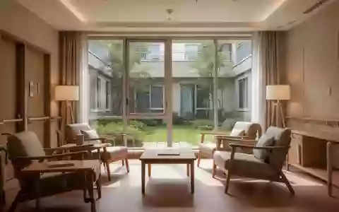 Ein helles, modern eingerichtetes Wohnzimmer in einer Seniorenwohnanlage mit Blick in einen begrünten Innenhof. - Foto: über boerse-global.de