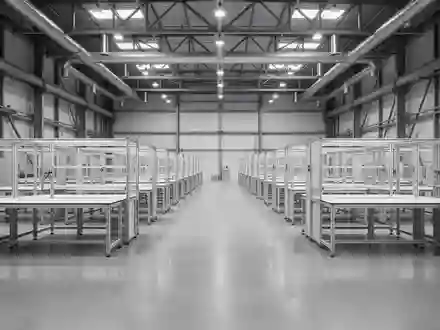 Eine weitläufige, moderne Forschungshalle mit leeren, modularen Arbeitszellen auf poliertem Betonboden. - Foto: über boerse-global.de