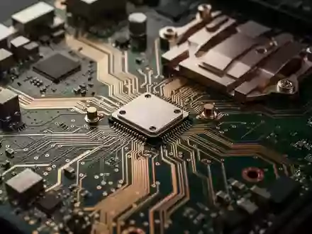 Nahaufnahme einer hochmodernen Hauptplatine mit komplexen Leiterbahnen und elektronischen Komponenten in einem PC-Gehäuse. - Foto: über boerse-global.de