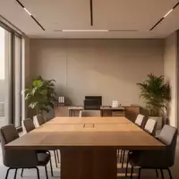 Ein minimalistischer, heller Konferenzraum mit Tageslicht und Pflanzen, der eine ruhige und professionelle Arbeitsumgebung darstellt. - Foto: über boerse-global.de
