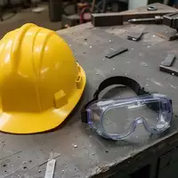 Symbolbild: Schutzhelm und Schutzbrille auf einer Werkbank - Foto: über boerse-global.de