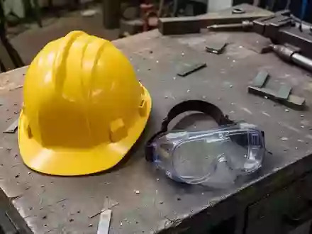 Symbolbild: Schutzhelm und Schutzbrille auf einer Werkbank - Foto: über boerse-global.de