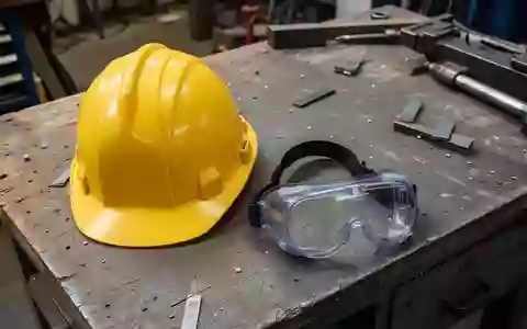 Symbolbild: Schutzhelm und Schutzbrille auf einer Werkbank - Foto: über boerse-global.de