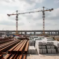 Eine Baustelle mit Baumaterialien und einem Kran vor einem bewölkten Himmel in Nordrhein-Westfalen. - Foto: über boerse-global.de