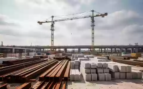 Eine Baustelle mit Baumaterialien und einem Kran vor einem bewölkten Himmel in Nordrhein-Westfalen. - Foto: über boerse-global.de