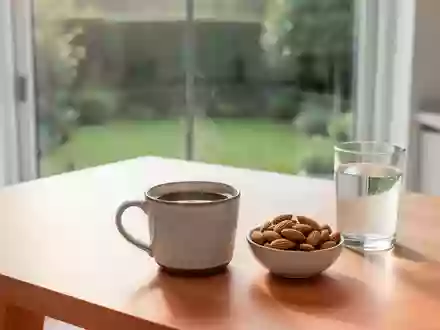 Eine Tasse schwarzer Kaffee und eine Schale mit Nüssen auf einem Holztisch in einem sonnendurchfluteten Raum. - Foto: über boerse-global.de
