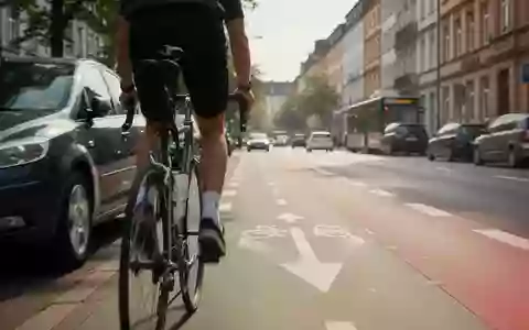 Ein Fahrradfahrer hält auf einer städtischen Straße in Bonn den Sicherheitsabstand zu parkenden Autos ein. - Foto: über boerse-global.de