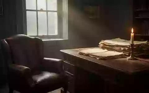 Ein ruhiges Arbeitszimmer mit einem leeren Ledersessel und alten Dokumenten auf einem Holztisch bei natürlichem Licht. - Foto: über boerse-global.de