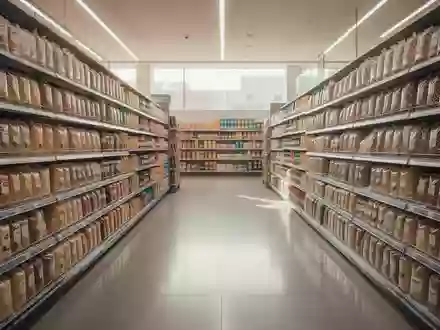Ein leerer, ordentlich eingeräumter Gang in einem modernen Supermarkt mit gut ausgeleuchteten Warenregalen. - Foto: über boerse-global.de
