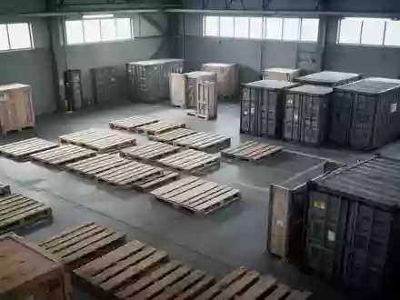 Leere Holzpaletten und Transportkisten in einer sterilen Lagerhalle einer Zollkontrollstelle. - Foto: über boerse-global.de