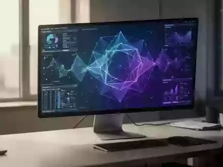 Moderner Büroarbeitsplatz mit einer komplexen digitalen Datenvisualisierung auf einem Monitor. - Foto: über boerse-global.de