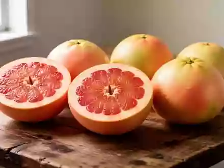 Nahaufnahme von aufgeschnittenen Grapefruits und Pomelos auf einem Holztisch bei natürlichem Licht. - Foto: über boerse-global.de