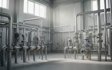Moderne industrielle Anlage mit Edelstahlrohren in einer Chemieproduktionsstätte. - Foto: über boerse-global.de