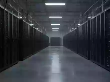 Ein weitläufiger, leerer Serverraum mit dunklen Serverschränken in einer sterilen, industriellen Umgebung. - Foto: über boerse-global.de