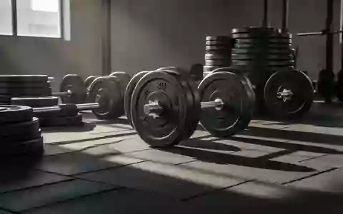 Ordentlich gestapelte Hantelscheiben aus Eisen auf einem Gummiboden in einem minimalistischen Fitnessraum. - Foto: über boerse-global.de