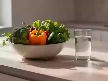 Frisches Gemüse und ein Glas Wasser auf einer hellen Küchenoberfläche bei natürlichem Tageslicht. - Foto: über boerse-global.de