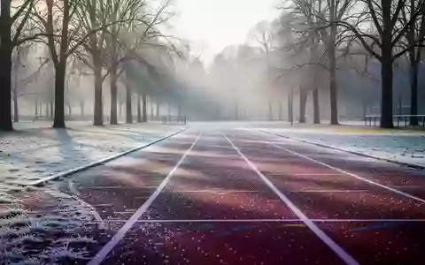 Eine mit Frost bedeckte Laufbahn in einem Park an einem kalten Wintermorgen. - Foto: über boerse-global.de