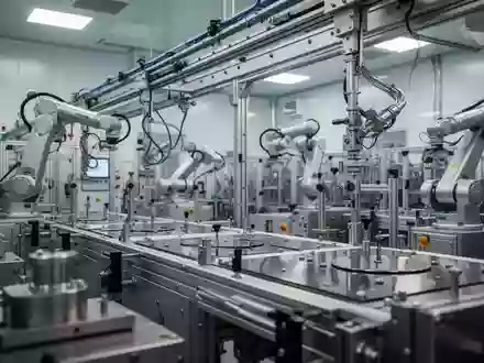 Moderne Reinraum-Fertigungshalle für Halbleiter mit hochpräzisen Produktionsmaschinen in industrieller Umgebung. - Foto: über boerse-global.de