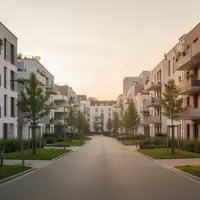 Moderne Wohngebäude in einer ruhigen deutschen Kleinstadt bei Sonnenuntergang. - Foto: über boerse-global.de