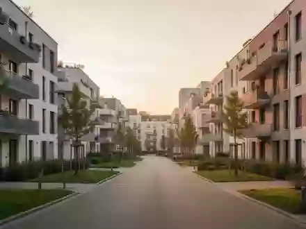 Moderne Wohngebäude in einer ruhigen deutschen Kleinstadt bei Sonnenuntergang. - Foto: über boerse-global.de