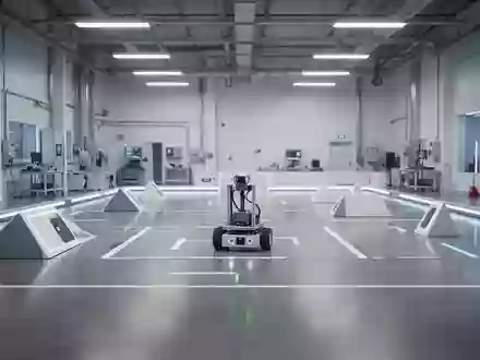 Ein minimalistisches Robotik-Testlabor mit glatten Böden und Hindernissen für Bewegungsstudien. - Foto: über boerse-global.de
