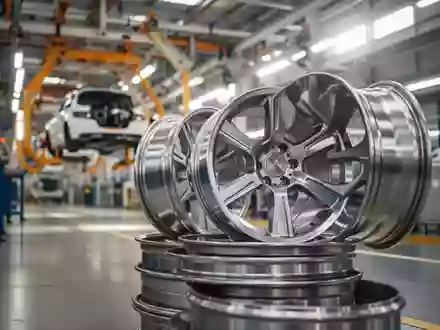 Gestapelte Stahlfelgen in einer modernen Automobilfabrik. - Foto: ĂĽber boerse-global.de