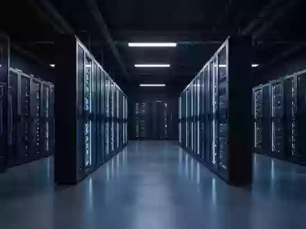 Moderne, technologisch fortschrittliche Serverinfrastruktur in einem minimalistischen Rechenzentrum mit blauer Beleuchtung. - Foto: über boerse-global.de