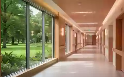 Ein heller, moderner Klinikflur mit Blick in einen grünen Park, der eine ruhige und heilende Atmosphäre ausstrahlt. - Foto: über boerse-global.de